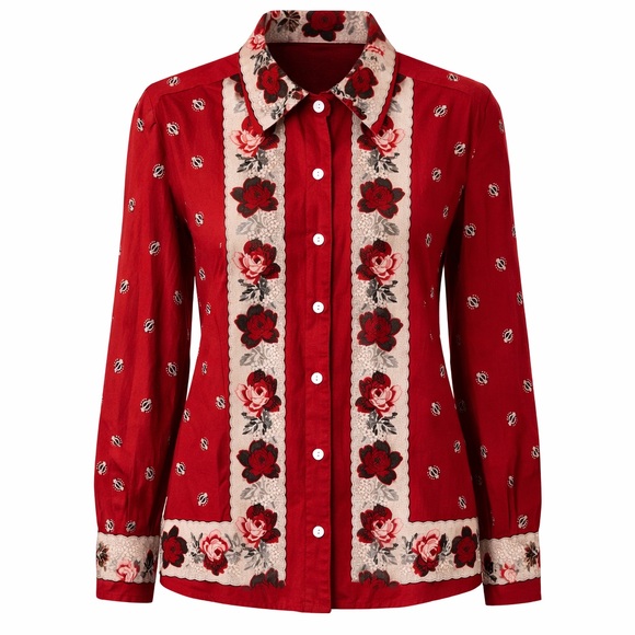 Banana Republic Tops - Banana Republic Vintage Red Floral Border Print Button Down Blouse Medium